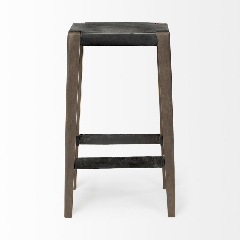 Nell Adjustable Light Brown Mango Wood Bar Stool with Metal Base