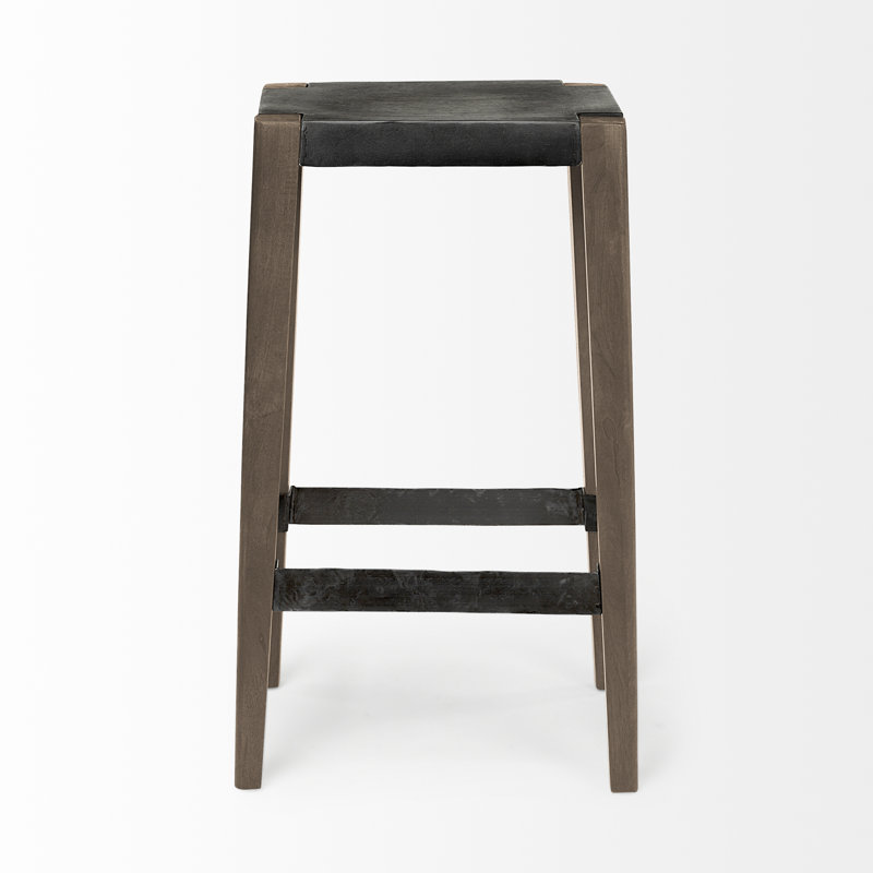 Nell Adjustable Light Brown Mango Wood Bar Stool with Metal Base