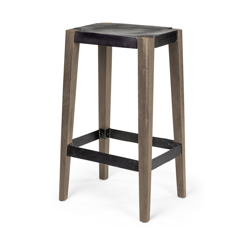 Nell Adjustable Light Brown Mango Wood Bar Stool with Metal Base