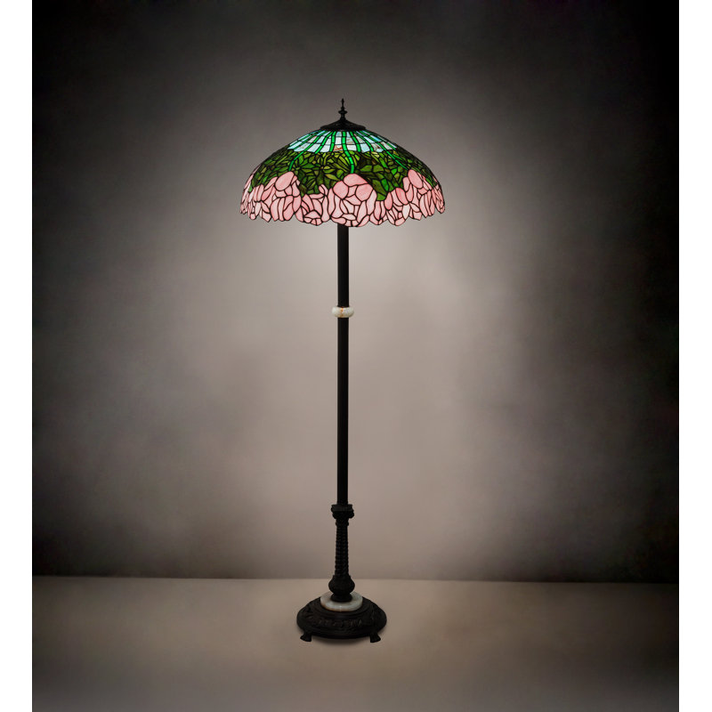 Passion Pink Green Stained Glass 3-Light Floor Lamp in Mahogany Bronze