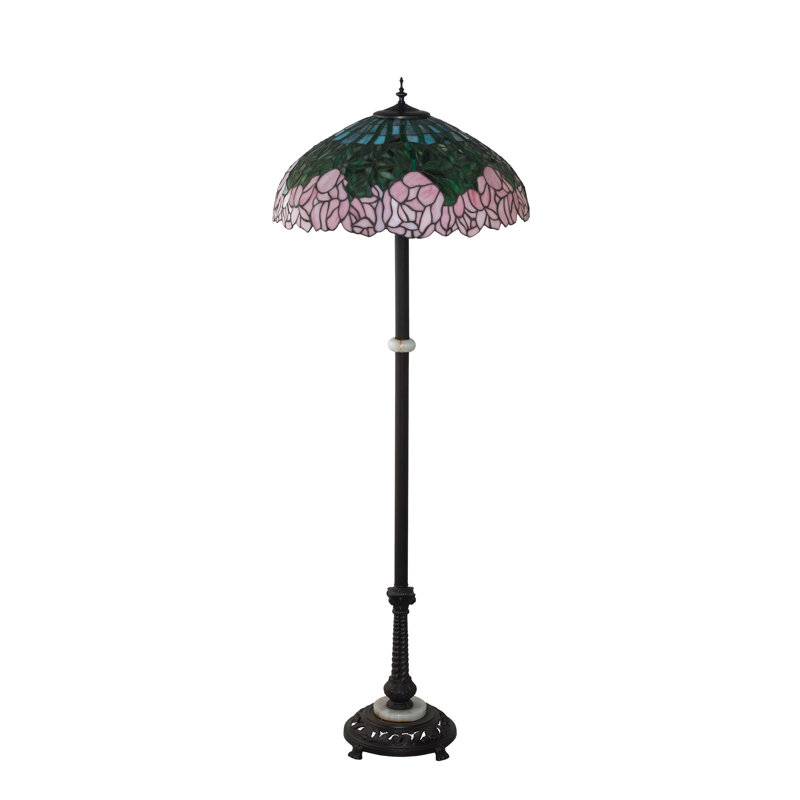 Passion Pink Green Stained Glass 3-Light Floor Lamp in Mahogany Bronze