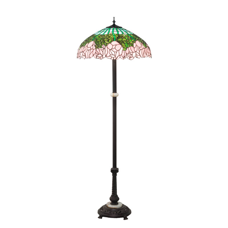 Passion Pink Green Stained Glass 3-Light Floor Lamp in Mahogany Bronze