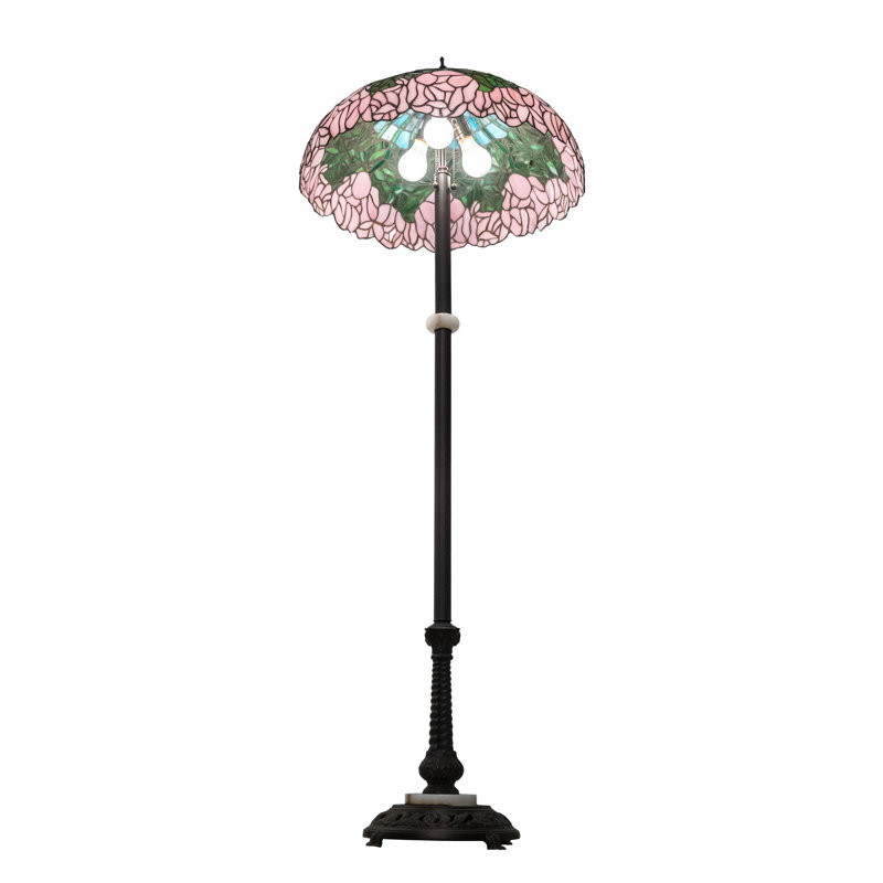 Passion Pink Green Stained Glass 3-Light Floor Lamp in Mahogany Bronze