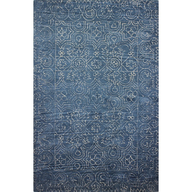 Blue Wool Handmade Floral Tufted 4' x 6' Rug