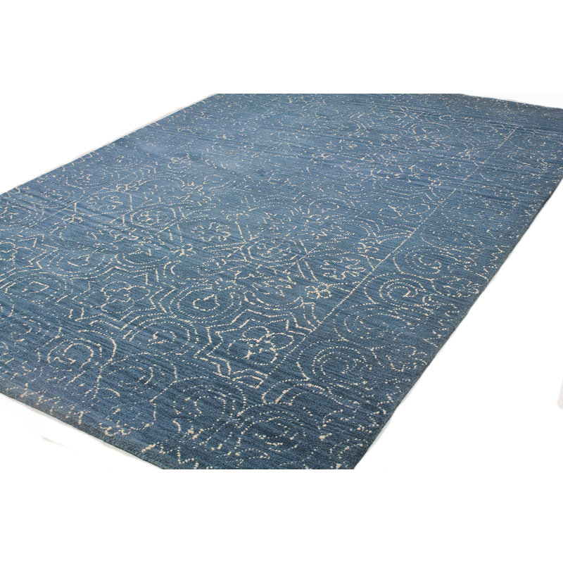 Blue Wool Handmade Floral Tufted 4' x 6' Rug