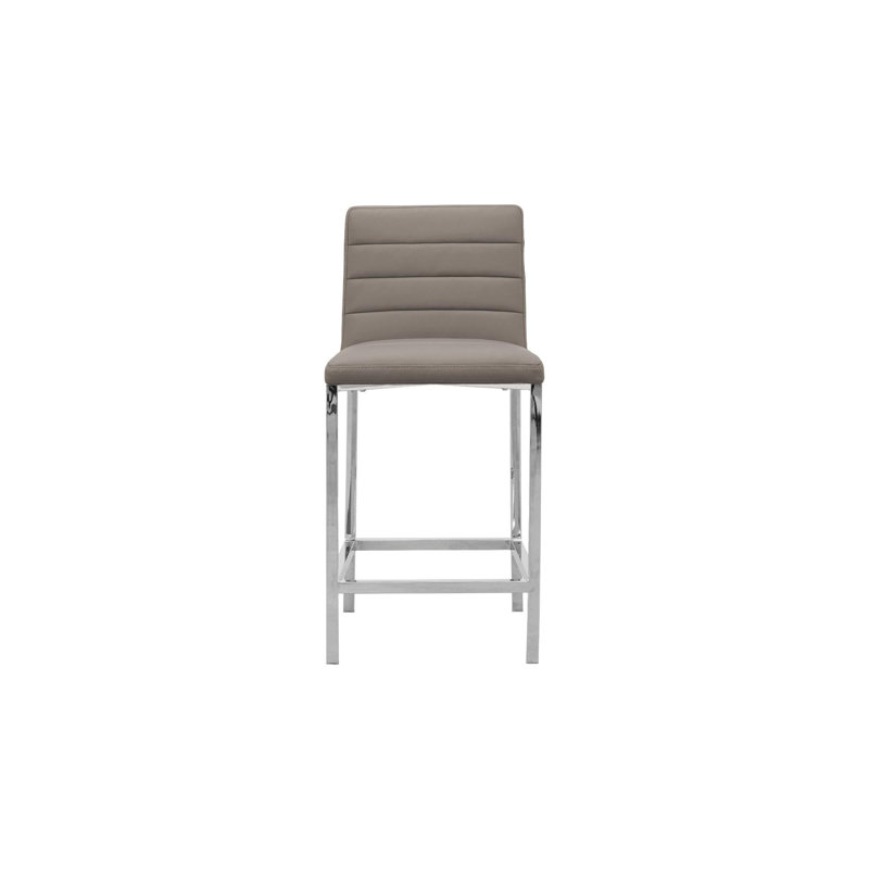 Taupe Faux Leather Upholstered Counter Stool with Metal Frame, Set of 2