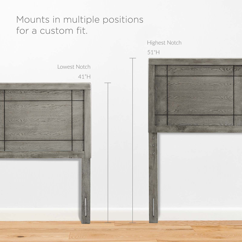 Gray Full Rubberwood and MDF Headboard with Window Pane Design