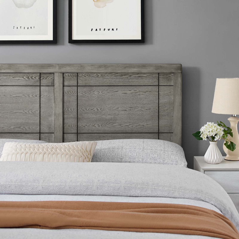 Gray Full Rubberwood and MDF Headboard with Window Pane Design