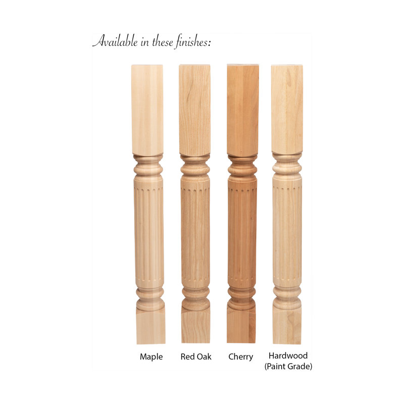 Elegant 35" Unfinished Solid Hardwood Fluted Kitchen Island Support Leg