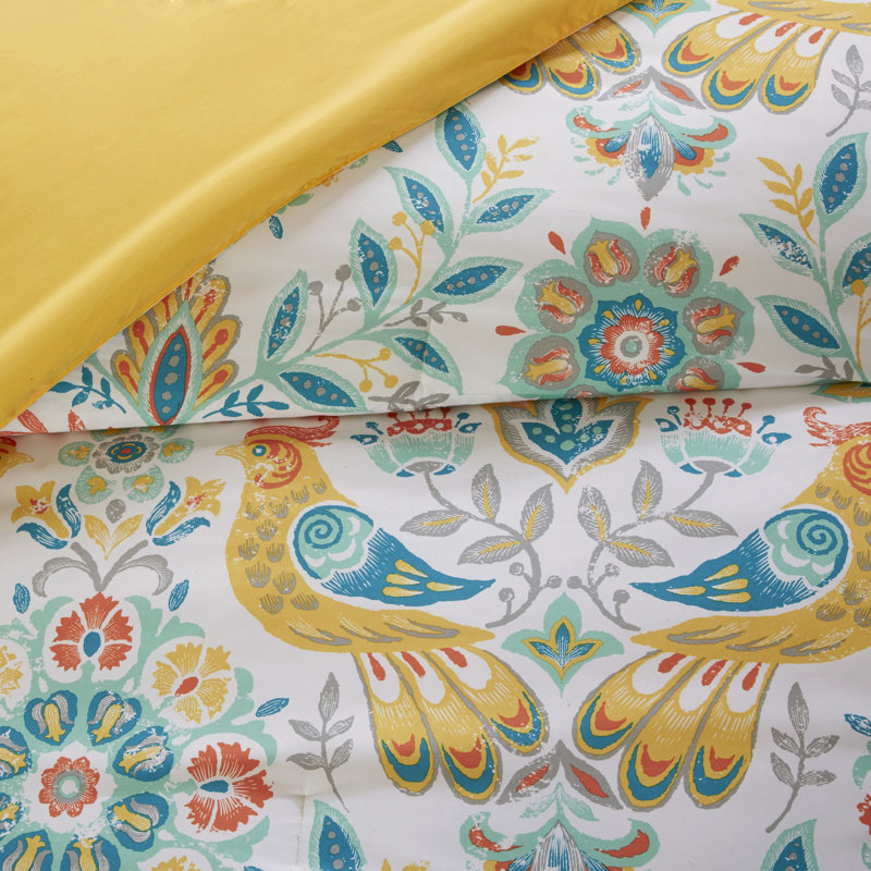 White Microfiber Twin Boho Floral Comforter Set