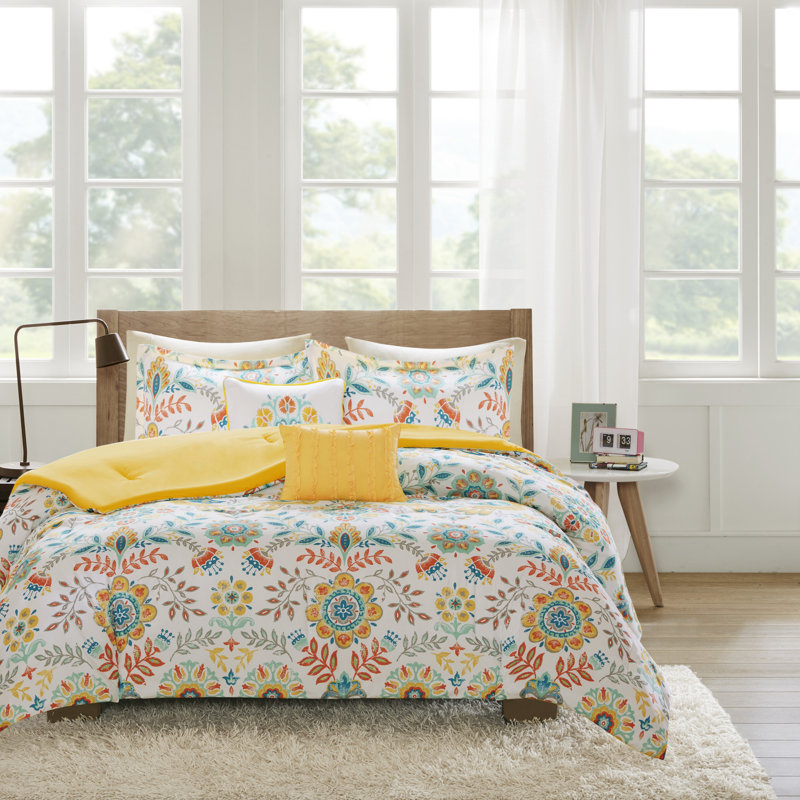 White Microfiber Twin Boho Floral Comforter Set