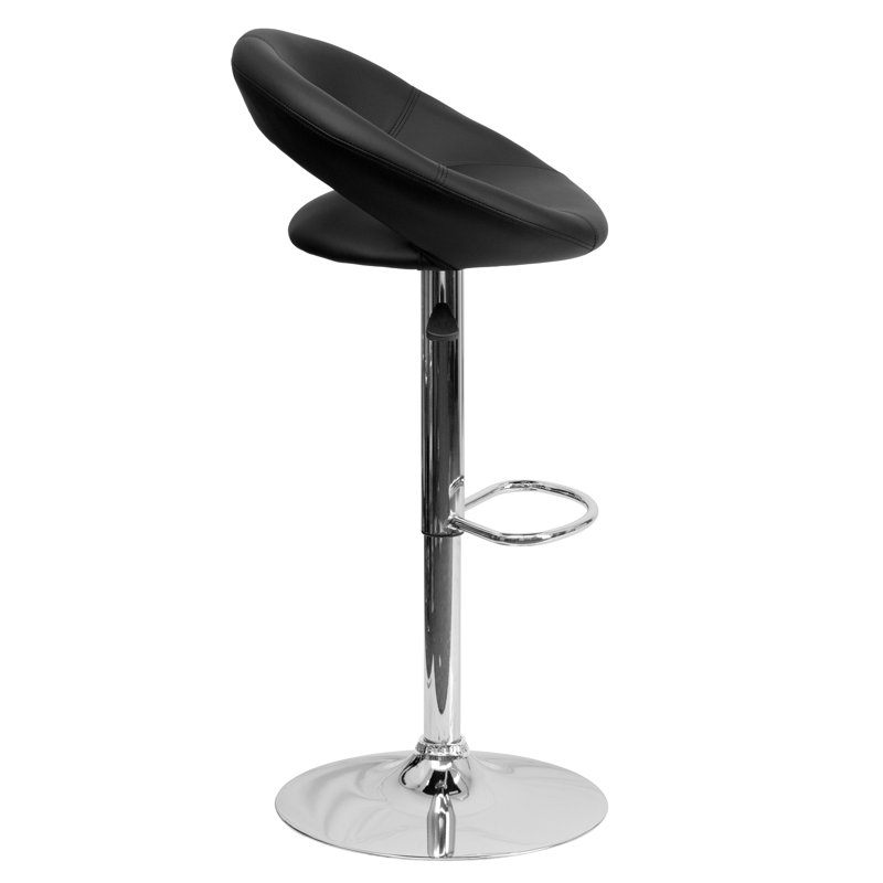 Orbit-Back Swivel Adjustable Stool in Black Vinyl with Chrome Base