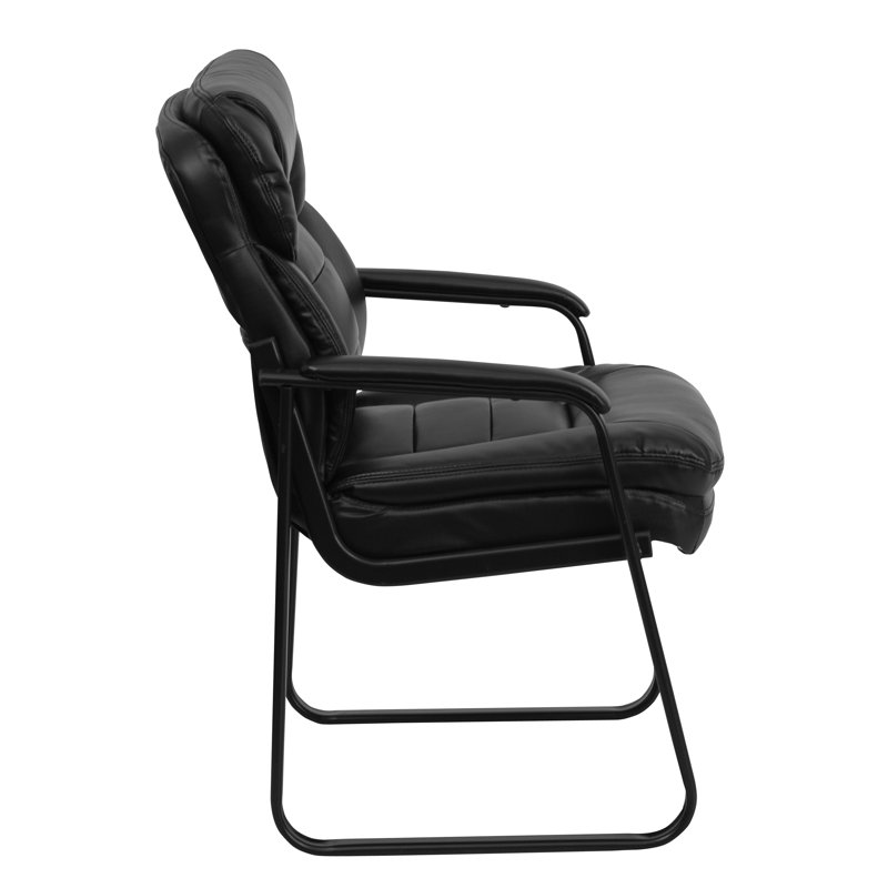Contemporary Black LeatherSoft Swivel Chair with Metal Sled Base