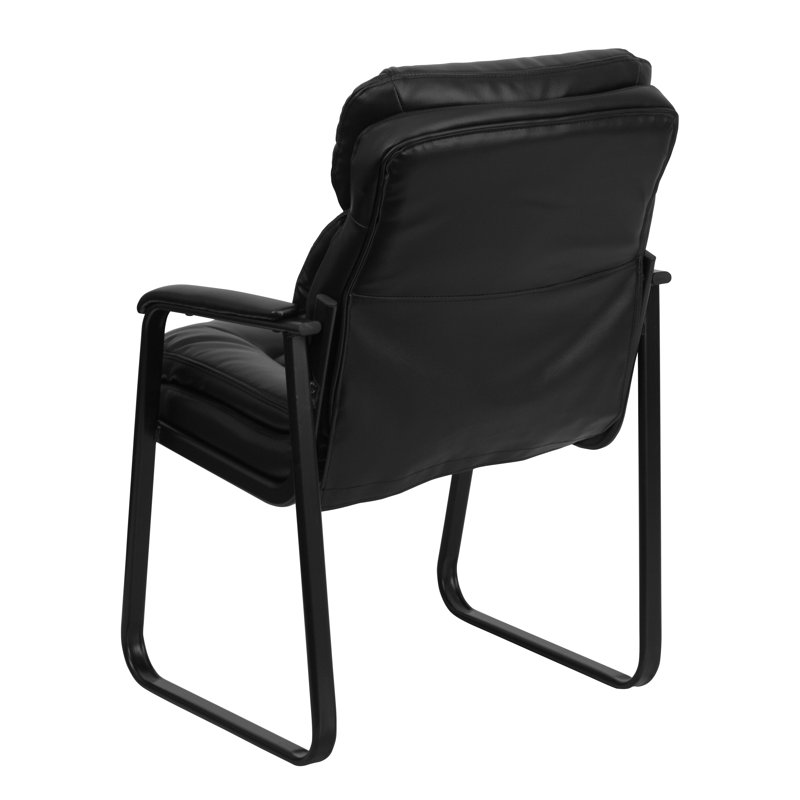 Contemporary Black LeatherSoft Swivel Chair with Metal Sled Base