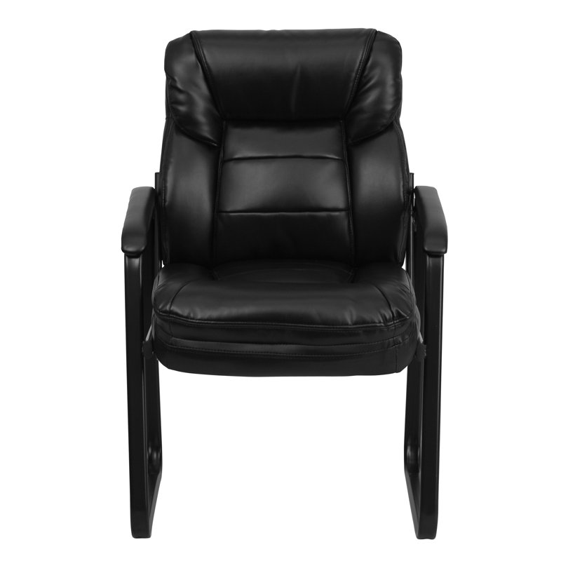 Contemporary Black LeatherSoft Swivel Chair with Metal Sled Base