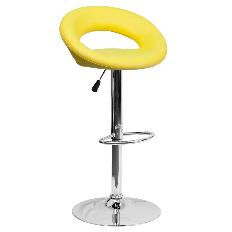 Yellow Vinyl Adjustable Swivel Bar Stool with Chrome Base