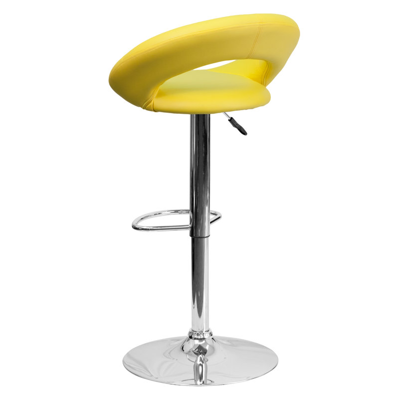 Yellow Vinyl Adjustable Swivel Bar Stool with Chrome Base