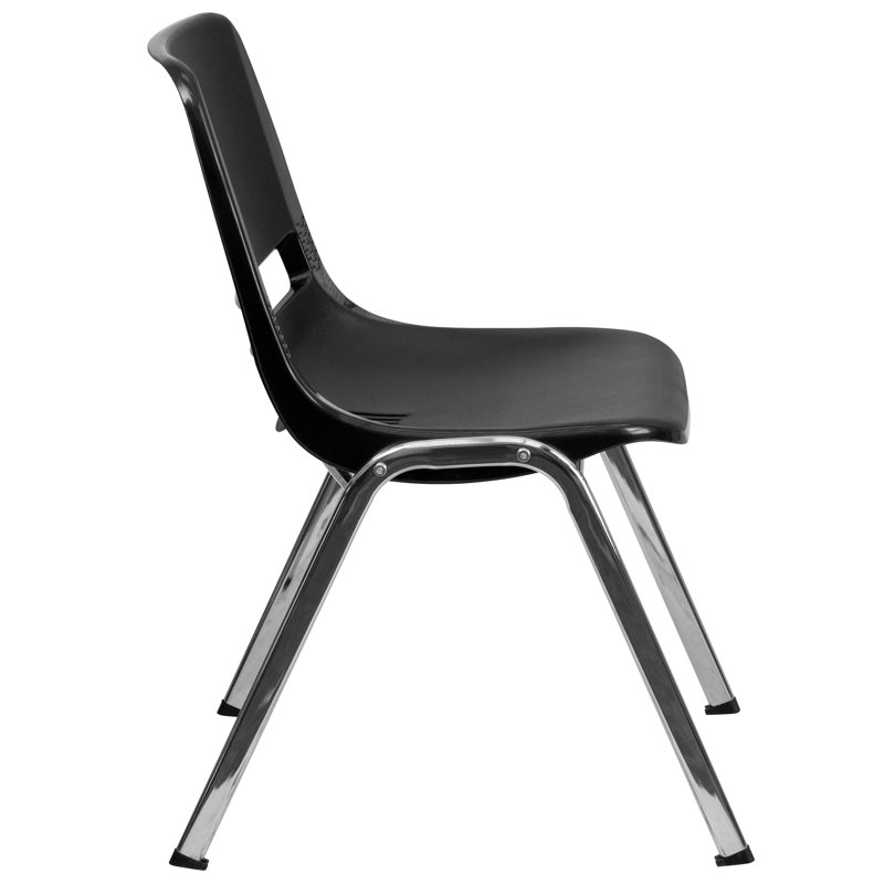 Black Ergonomic Shell Stacking Chair with Chrome Frame