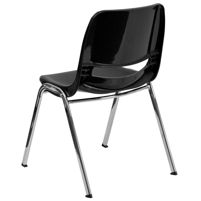 Black Ergonomic Shell Stacking Chair with Chrome Frame