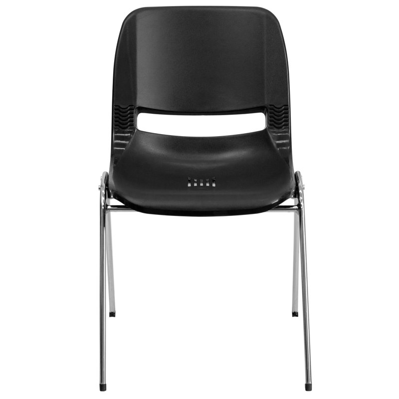 Black Ergonomic Shell Stacking Chair with Chrome Frame