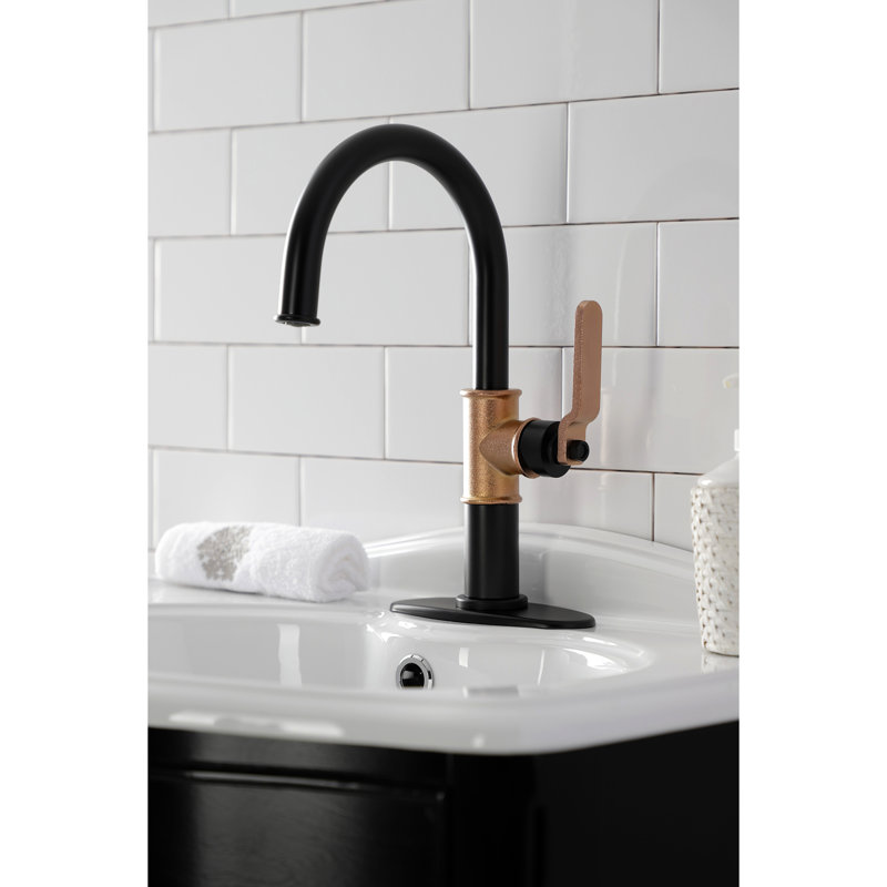 Elegant Whitaker Matte Black and Rose Gold Single-Handle Bathroom Faucet