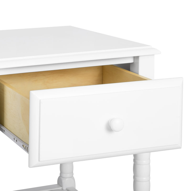 Classic White Jenny Lind Spindle Nightstand with Storage Drawer
