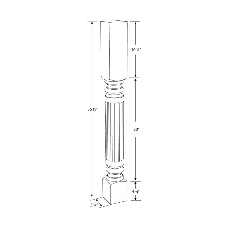 Elegant 35" Unfinished Solid Hardwood Fluted Kitchen Island Support Leg