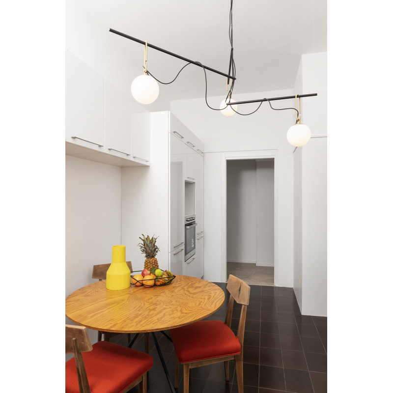 Elegant Cluster Globe Pendant Light in Brushed Brass and White Glass