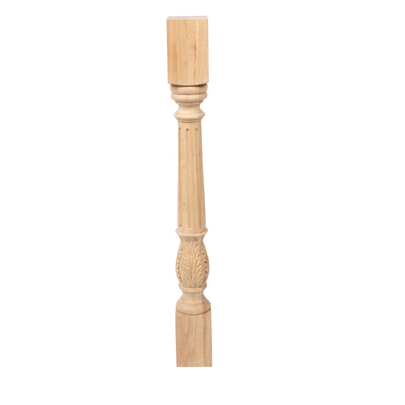 Elegant 35'' Unfinished Rubberwood Acanthus Leaf Kitchen Island Support Leg