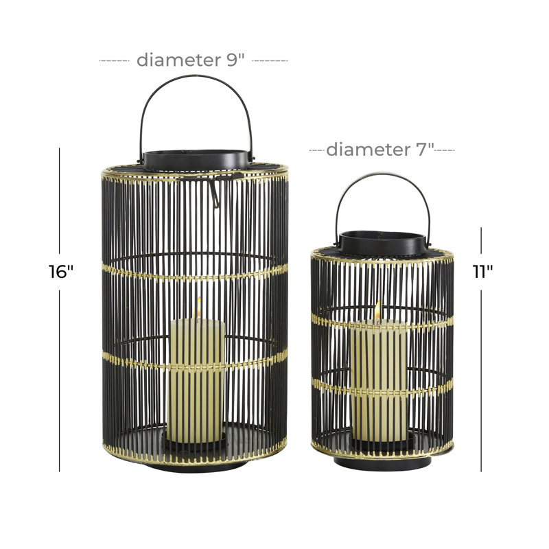 Black and Gold Metal Hanging Candle Lantern Set