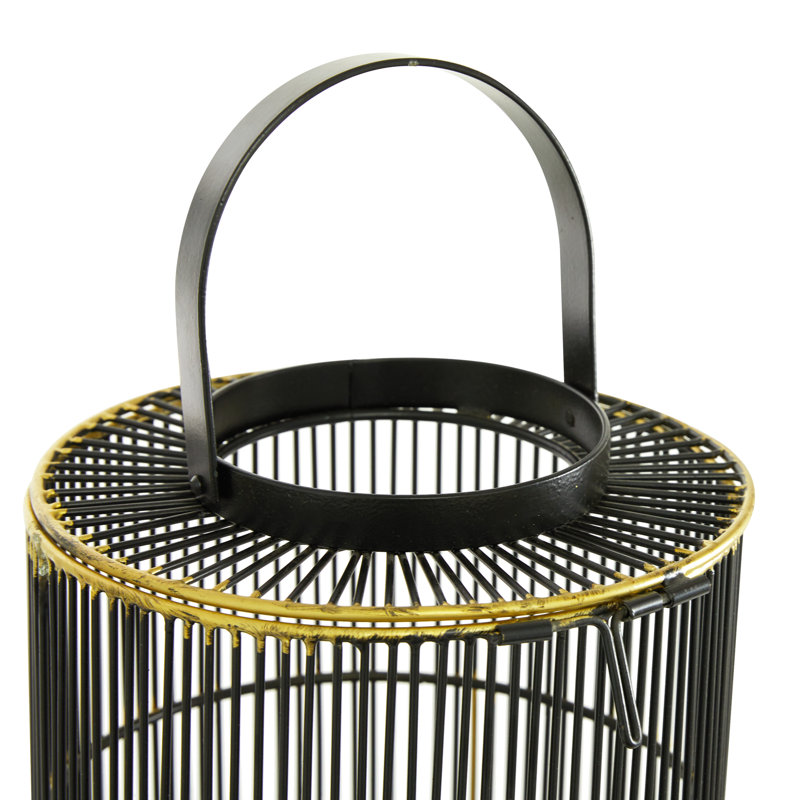 Black and Gold Metal Hanging Candle Lantern Set