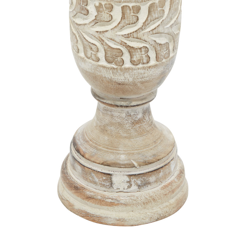 Distressed Light Brown Mango Wood Candle Holder Set