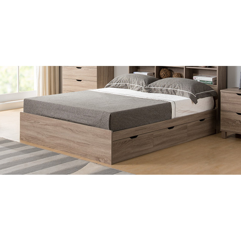 Taupe Twin Wood Frame Storage Bed with 3 Drawers
