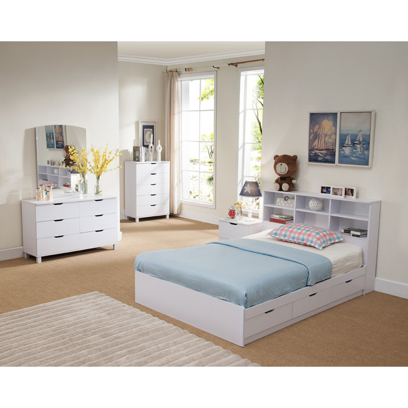 Taupe Twin Wood Frame Storage Bed with 3 Drawers