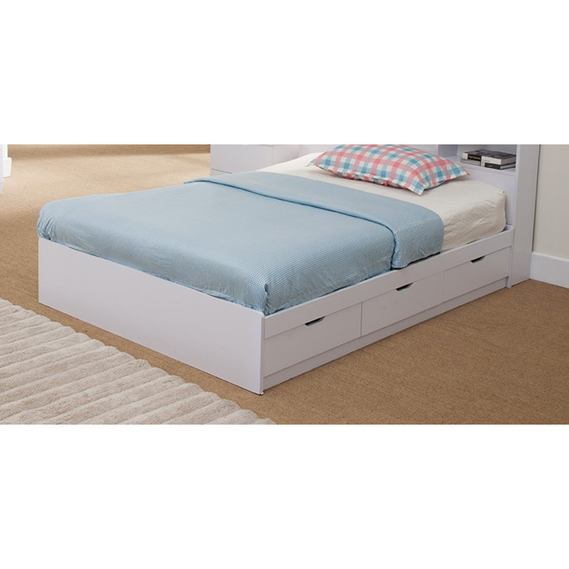 Taupe Twin Wood Frame Storage Bed with 3 Drawers