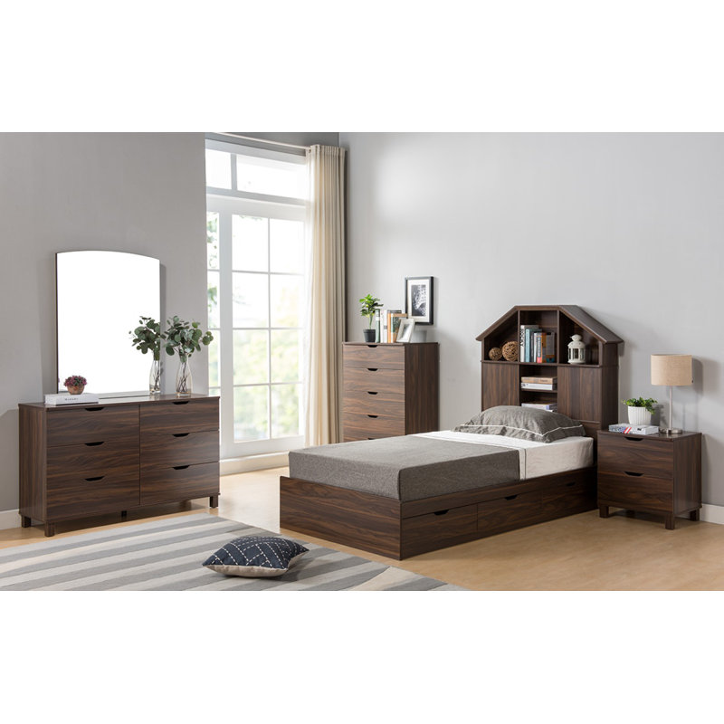 Taupe Twin Wood Frame Storage Bed with 3 Drawers