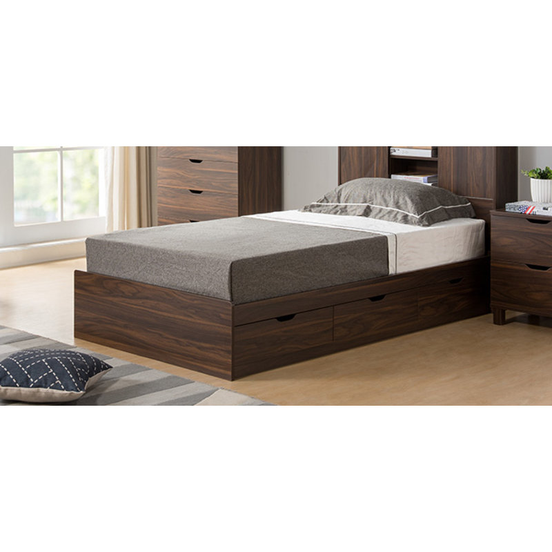 Taupe Twin Wood Frame Storage Bed with 3 Drawers