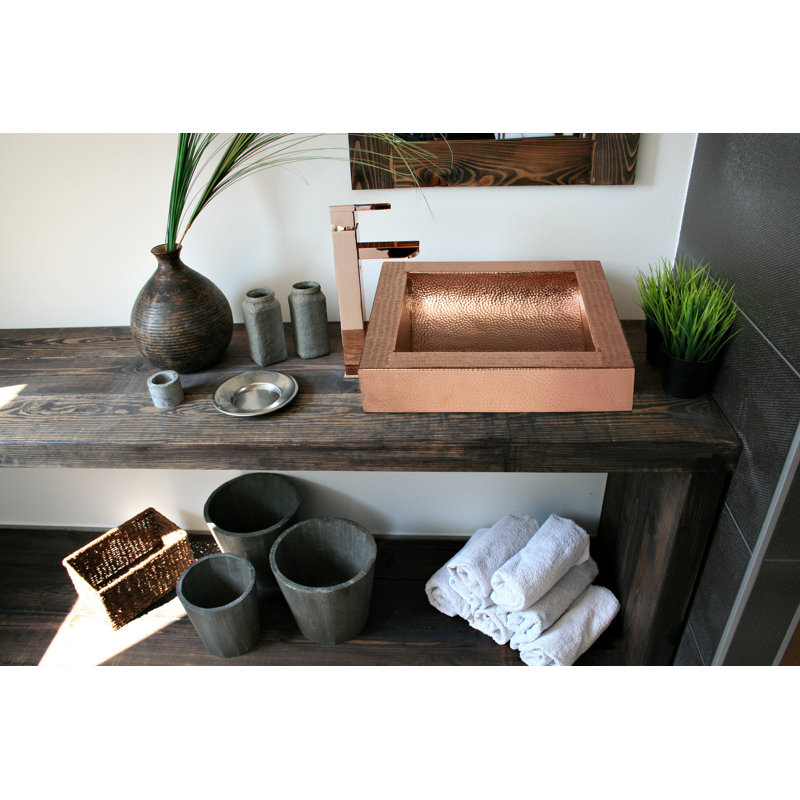 Ambiente Mexican Copper Crafts 17x17" Square Copper Bathroom Sink - Small Drop-In or Undermount Sink for Bathrooms, Wash Basin, Pure Copper Bathroom Vessel Sink