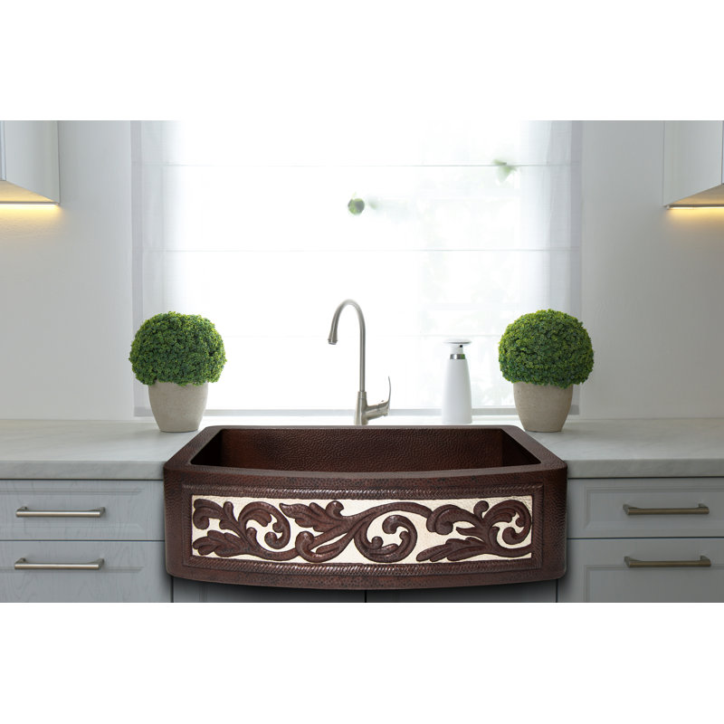 33'' Dark Copper Farmhouse Apron Kitchen Sink with Decorative Front