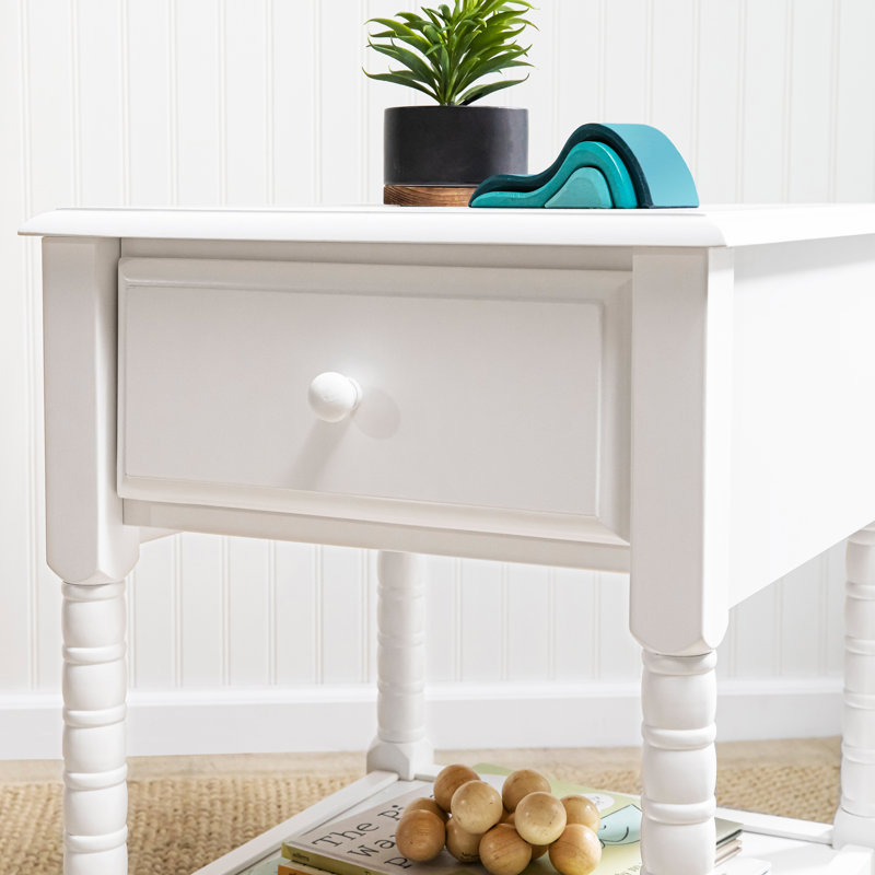 Classic White Jenny Lind Spindle Nightstand with Storage Drawer