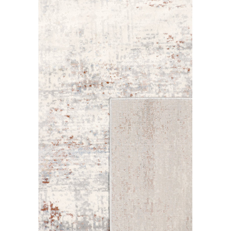 Efes Ivory Synthetic 72" x 28" Modern Edge Runner Rug