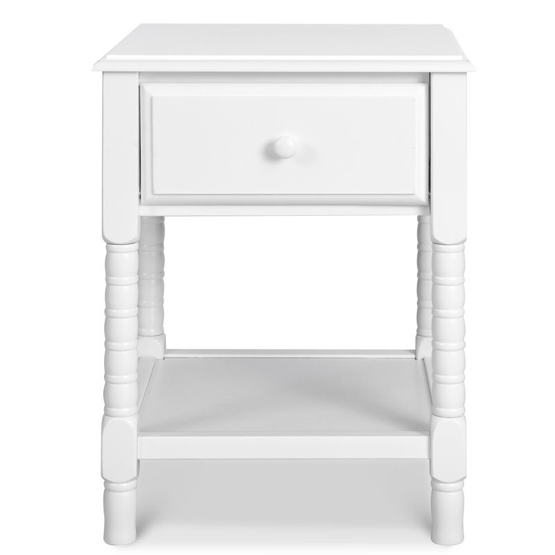 Classic White Jenny Lind Spindle Nightstand with Storage Drawer