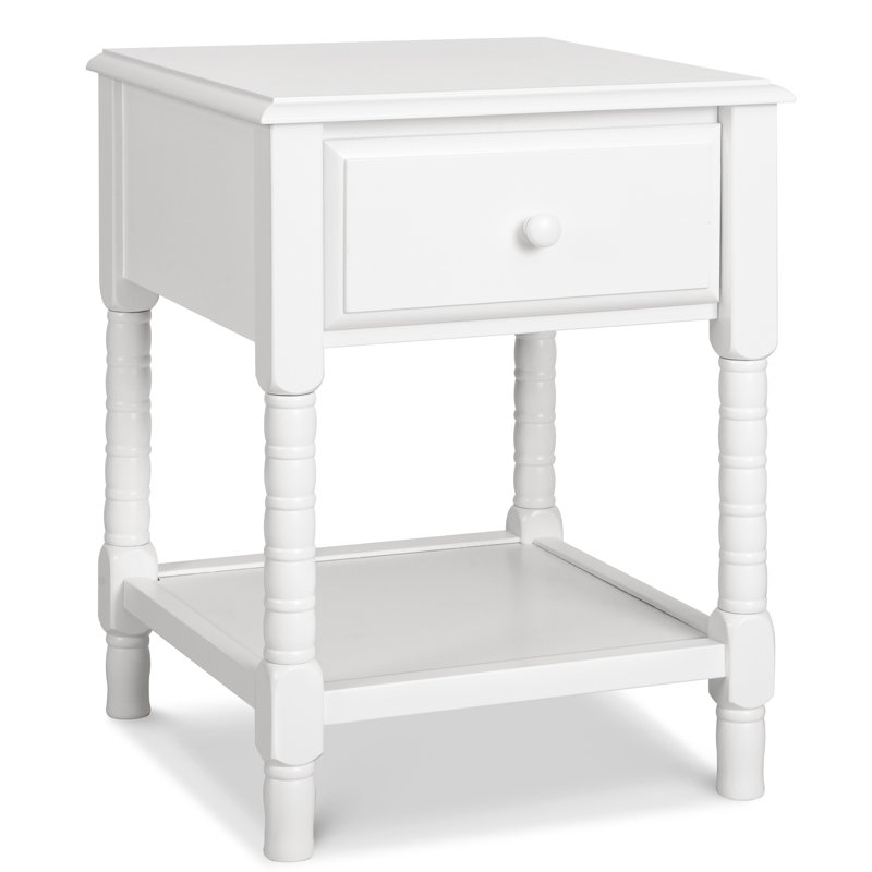 Classic White Jenny Lind Spindle Nightstand with Storage Drawer