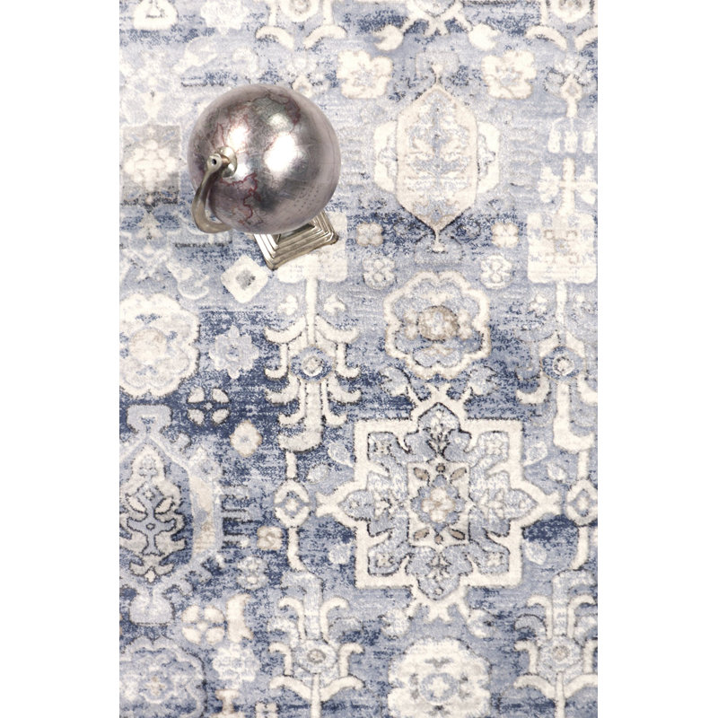 Beige and Blue 6' x 9' Synthetic Rectangular Area Rug