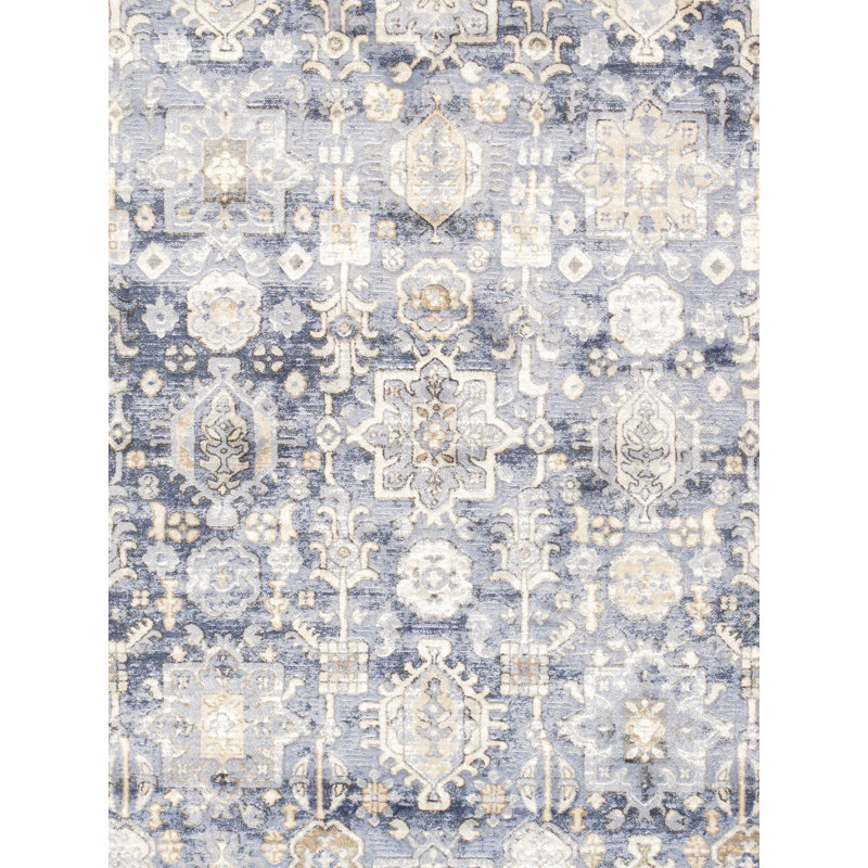 Beige and Blue 6' x 9' Synthetic Rectangular Area Rug