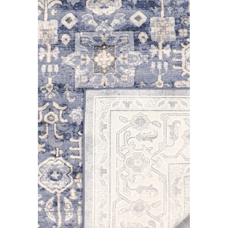 Beige and Blue 6' x 9' Synthetic Rectangular Area Rug