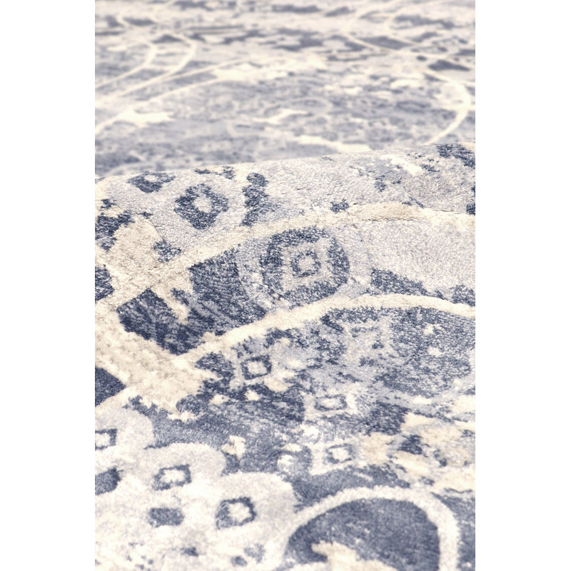 Round Blue Stain-Resistant Synthetic Area Rug, 6 ft