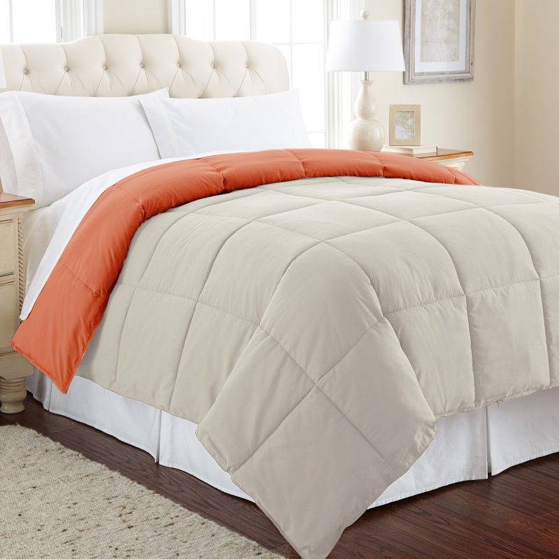 Twin Orange Rust and Oatmeal Reversible Down Alternative Comforter