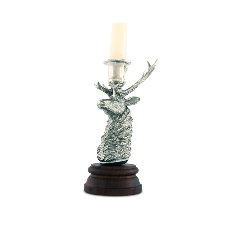 Noble Elk Pewter and Acacia Wood Single Taper Candlestick