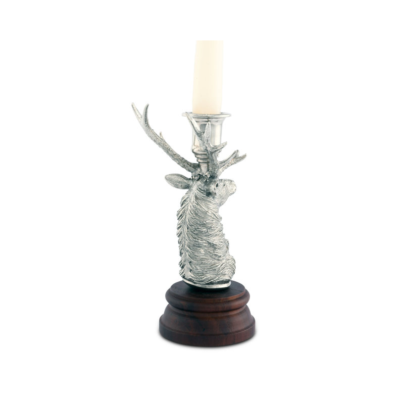 Noble Elk Pewter and Acacia Wood Single Taper Candlestick
